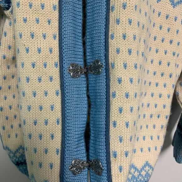 DALE of Norway Vintage Fair Isle Pure Wool Nordic Blue Cream Cardigan Sweater S - Picture 5 of 7